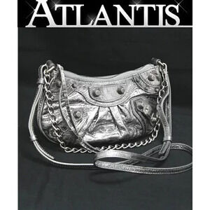 Balenciaga Le Cagole shoulder bag chain handbag lambskin metallic silver